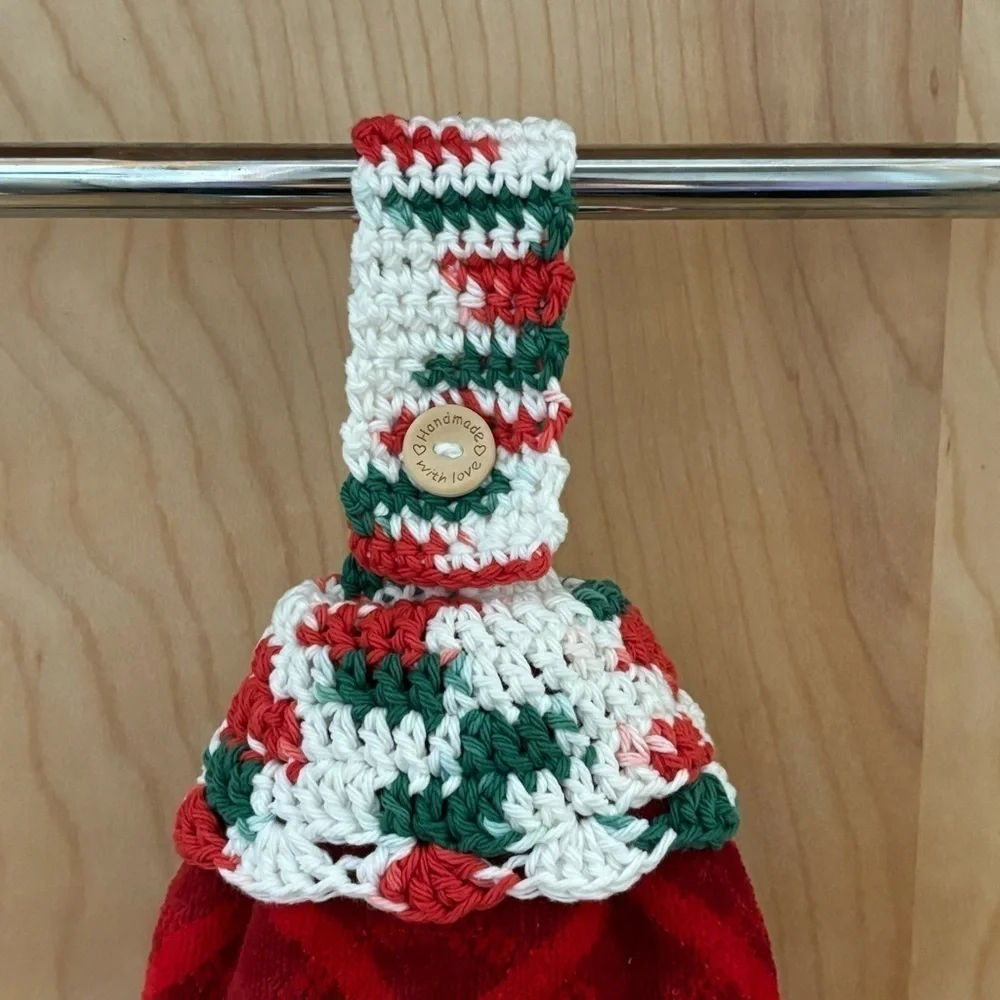 Kitchen Tea Hand Towel‎ Topper Holder Christmas Holiday Cotton Crochet by Seller